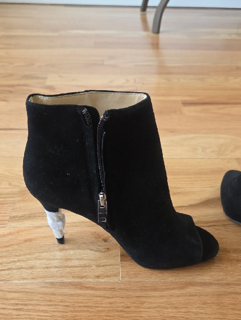 Women's COACH Black Suede Peep-Toe Ankle Booties - Picture 4 of 4